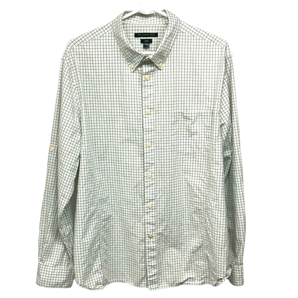 John Varvatos Star U.S.A. LUXE Shirt XL White with Aqua and Gray Grid